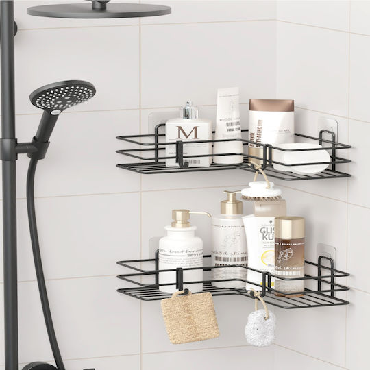 Femmit Premium Ecke Badezimmerregale L 2Stück Schwarz Matt Selbstklebend Antischorische & Wasserdichte 26x26x11cm