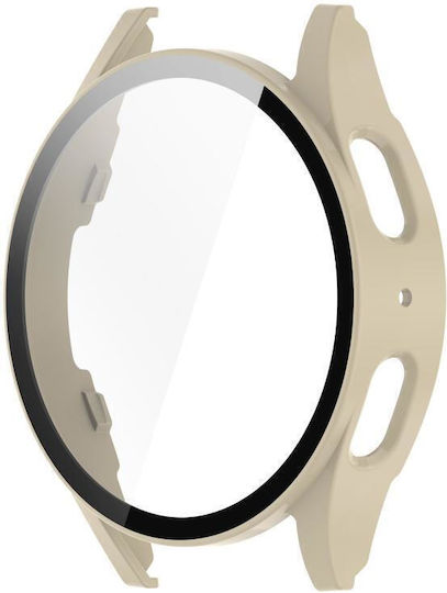 Samsung Galaxy Watch 7 40 mm Gehärtete Displayschutzfolie Integrierter Wasserdichter Pc Uhren Schutzabdeckung Elfenbein