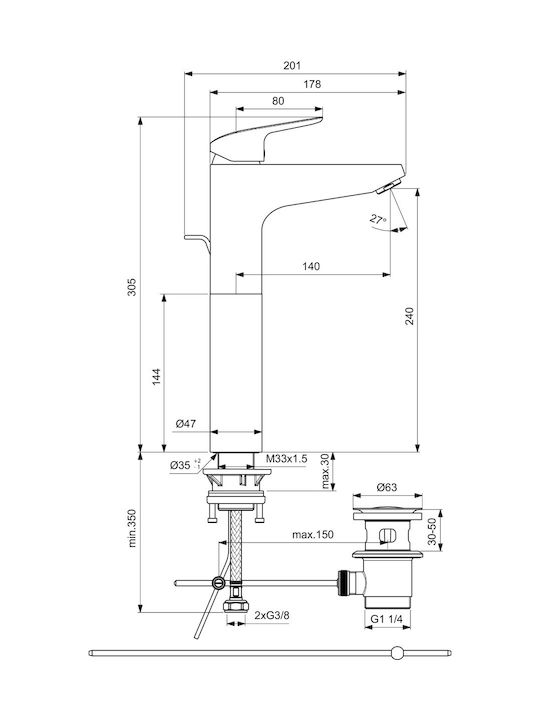 Ideal Standard Standard Αναμεικτική Μπαταρία Νιπτήρα Ψηλή Ασημί