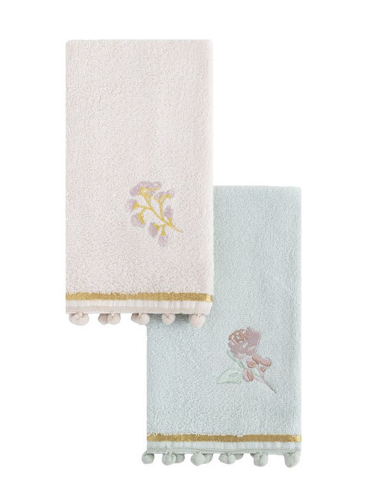 Nima Home Σετ Πετσέτες 2 X 30x50 Floral Ροζ Γαλάζιο