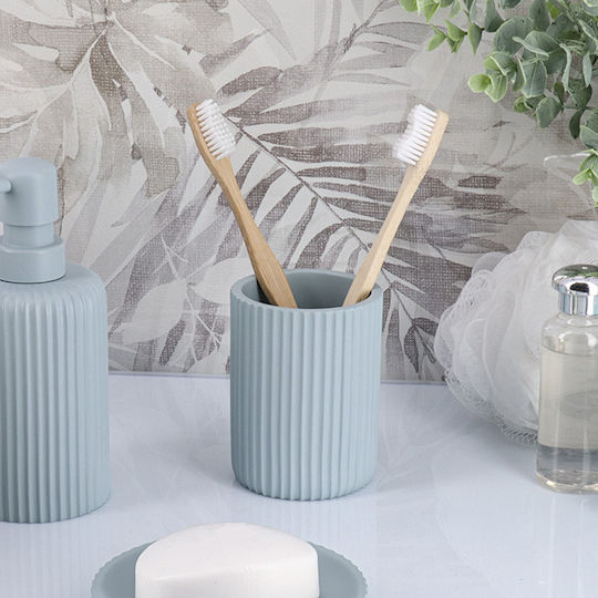 Bathroom Cup Polyresin Blue Striped 7x9.5cm