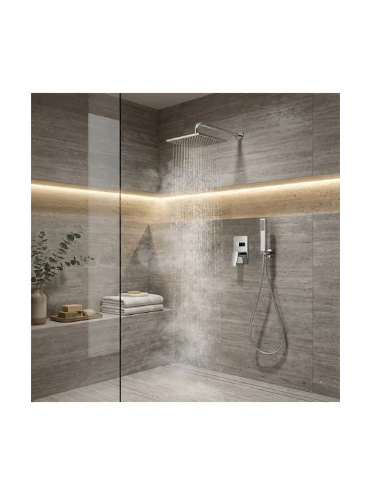 Tema Set Mischer & Duschkopf für Wandmontage für Dusche 2 Ausgänge Silber