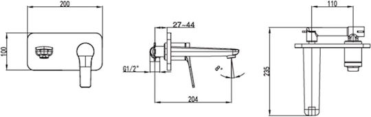 Karag Andare Built-in Faucet Mixer for for Bathroom Sink Black