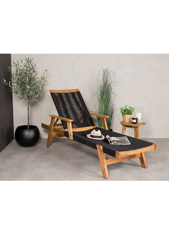 Deckchair Wooden with Cushion Black 73x101cm.