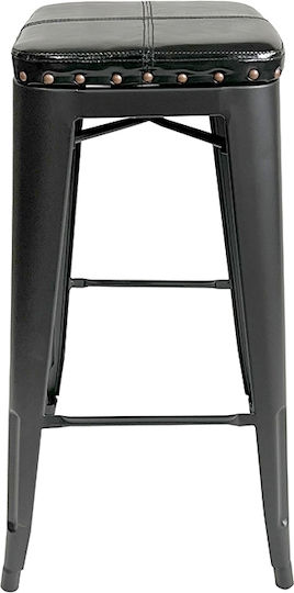 Stool for Bar Outdoor Texas Black Matt - Black Leatherette 43x43x76cm