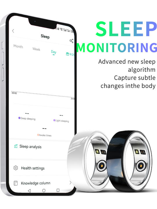 Fashion Smart Ring 18mm with Heart Rate Monitor Black