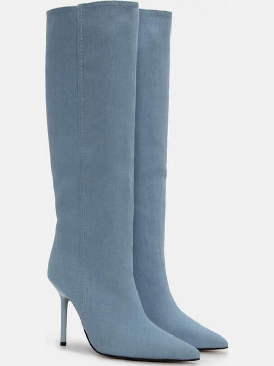 Suede High Heel Women's Boots with Zipper Blue