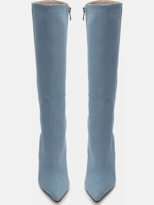 Suede High Heel Women's Boots with Zipper Blue