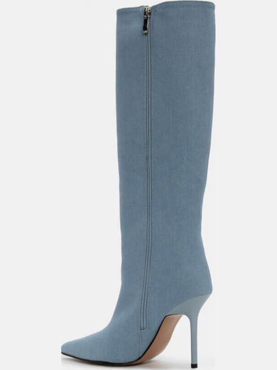 Suede High Heel Women's Boots with Zipper Blue