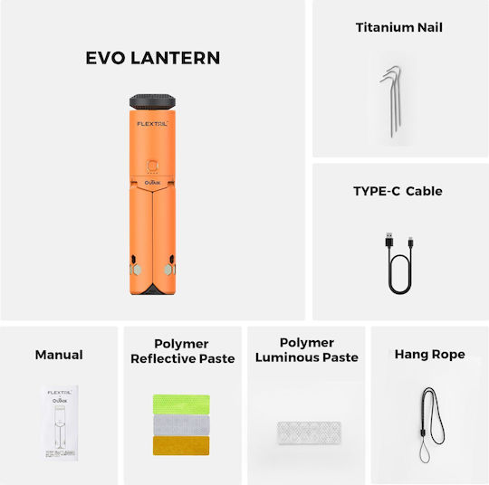 Flextail Evo Rechargeable Lantern for Camping with Flashlight Orange