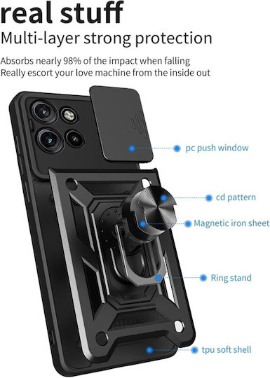 Калъф Motorola Edge 50 Skyddar Innovation Camshield Магнитен Пръстен Комплект Стикер Черен