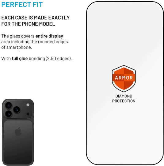 Fixed Tempered Glass Negru (iPhone 17 / 17 Pro / 16 Pro)