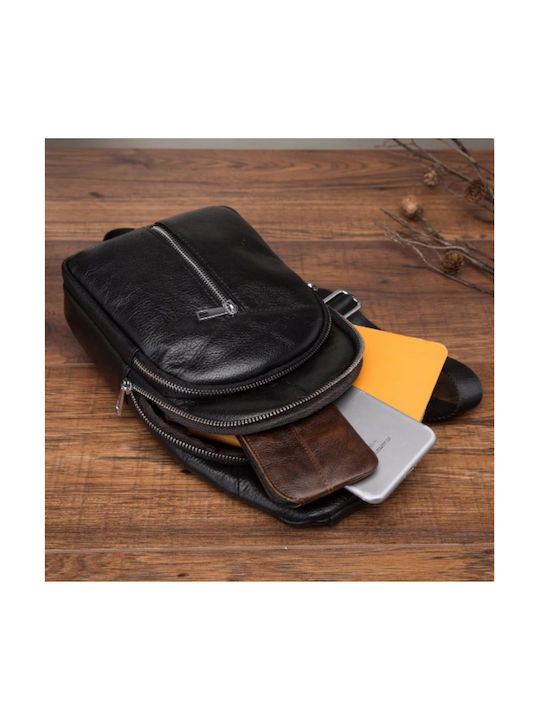 Leder Herrentasche Schulter / Crossbody Schwarz