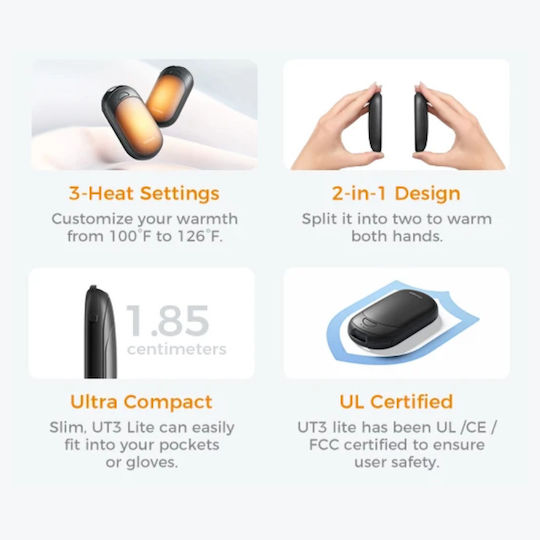 Ocoopa Portable Hand Warmers 2 in 1 Ut3 Lite Magnetic Rechargeable 10w 3 Heating Levels