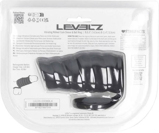 Vibrating Ribbed Silicone Cock Sleeve Ball Ring Black