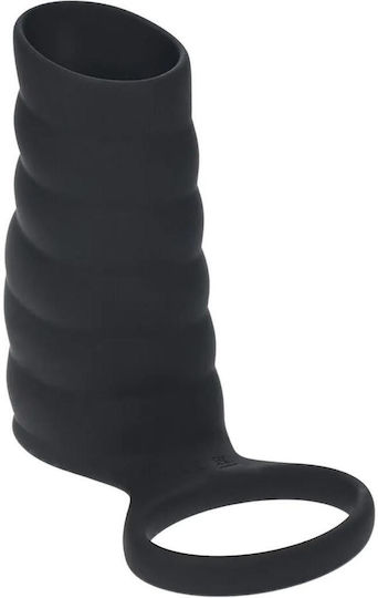 Vibrating Ribbed Silicone Cock Sleeve Ball Ring Black