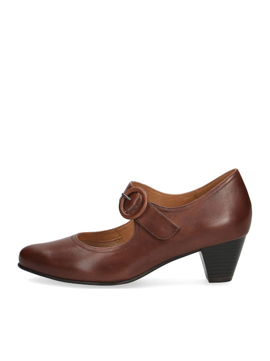 Leather Tabac Brown Heels with Strap