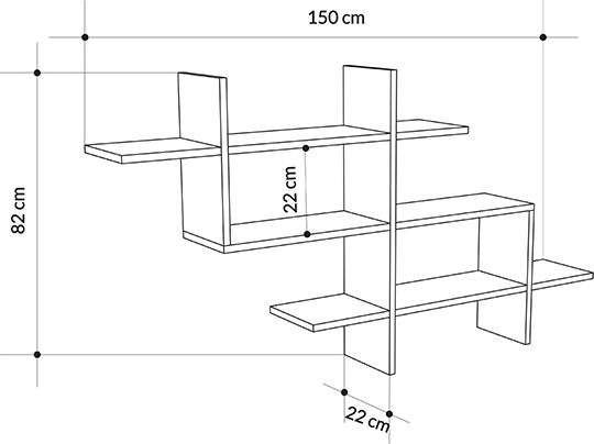 Стенен Рафт Halic Бял 150x22x82см