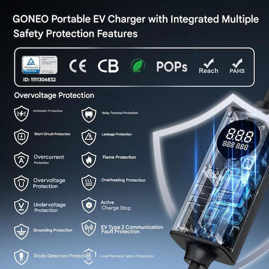 Portable Electric Car Charger 3.6kW with Built-in Cable 15m Type 2