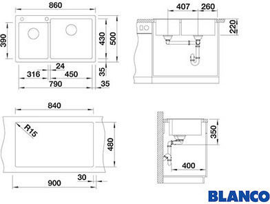 Blanco Ένθετος από Συνθετικό Γρανίτη Μ86xΠ50cm Γκρι