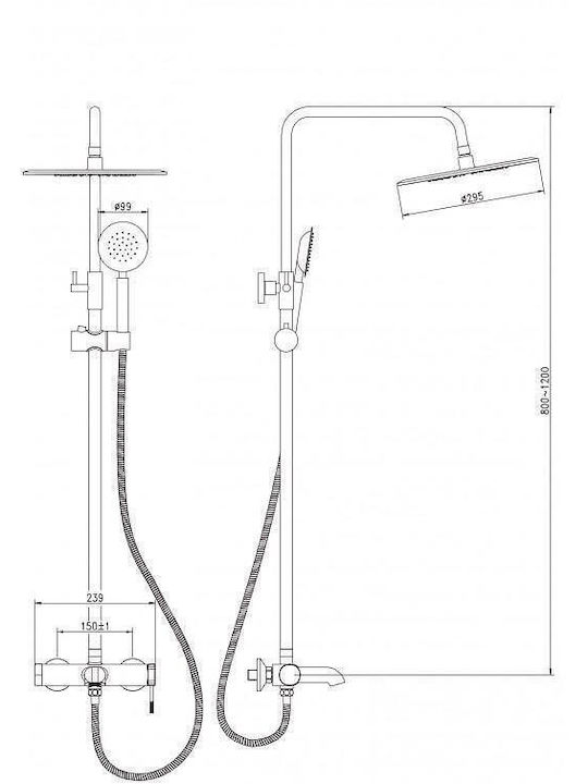 Inter Ceramic Adjustable Shower Column with Mixer Gray