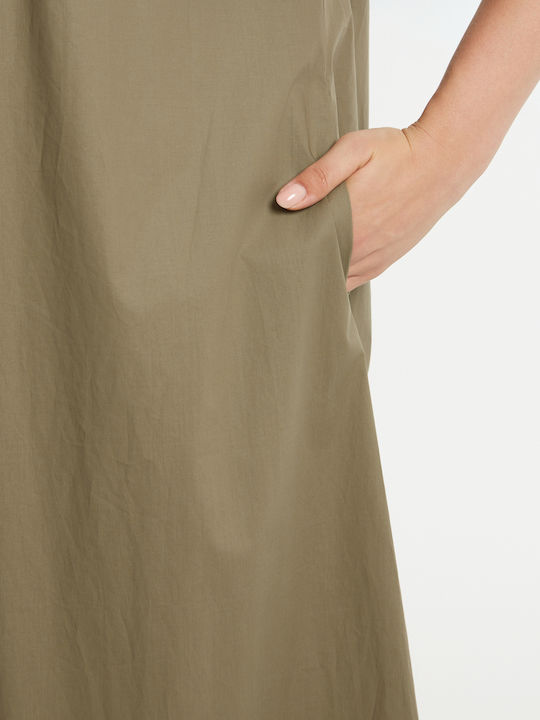 Rochii De Vară Pentru Femei Midi Rochie-Cămașă Mâneca Scurtă Kaki