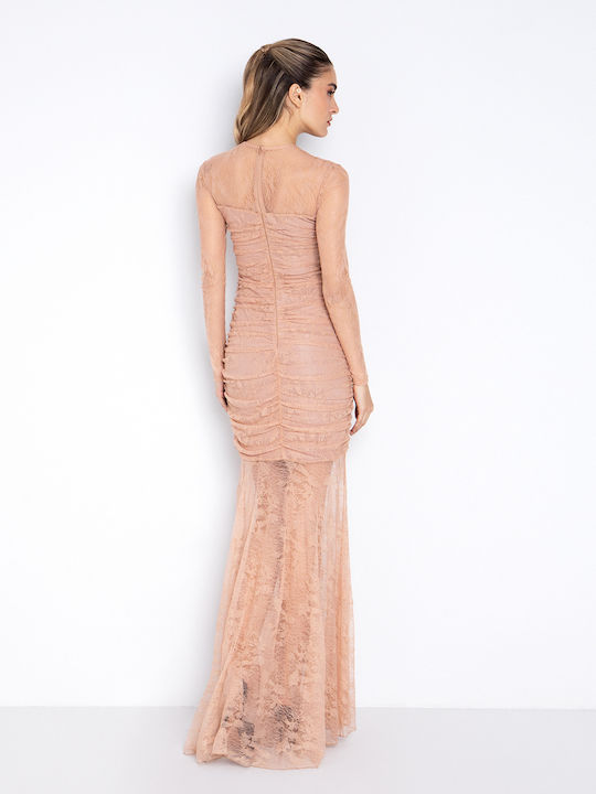 Maxi Dress for Wedding Christening Drape with Lace Pink