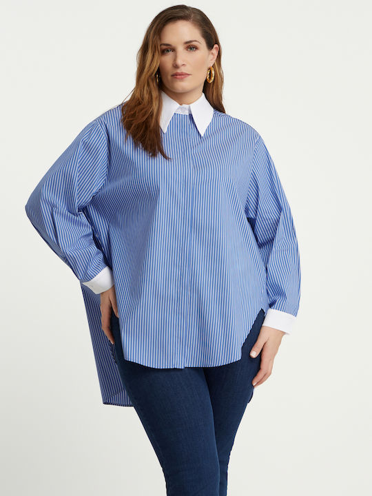 Women's Striped Long Sleeve Shirt Blue