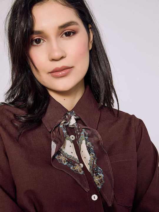 Celestino Women's Asymmetric Shirt Scarf Loose Fit Burgundy