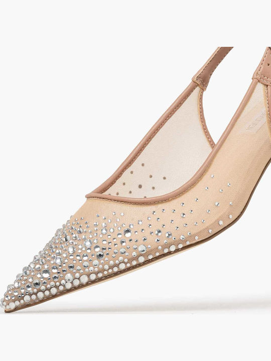 Katty Strass Pantofi Cu Toc Cu Barete Bej