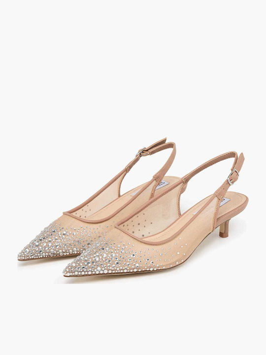 Katty Strass Pantofi Cu Toc Cu Barete Bej