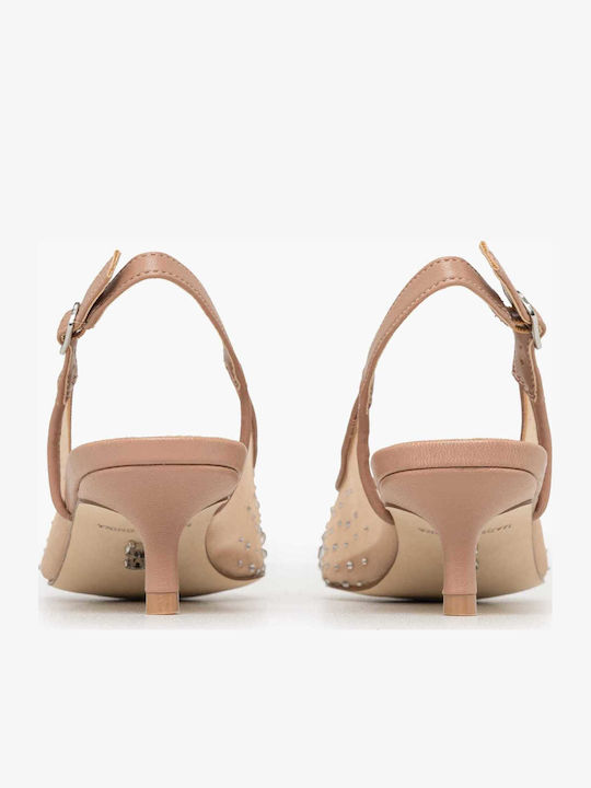 Katty Strass Pantofi Cu Toc Cu Barete Bej