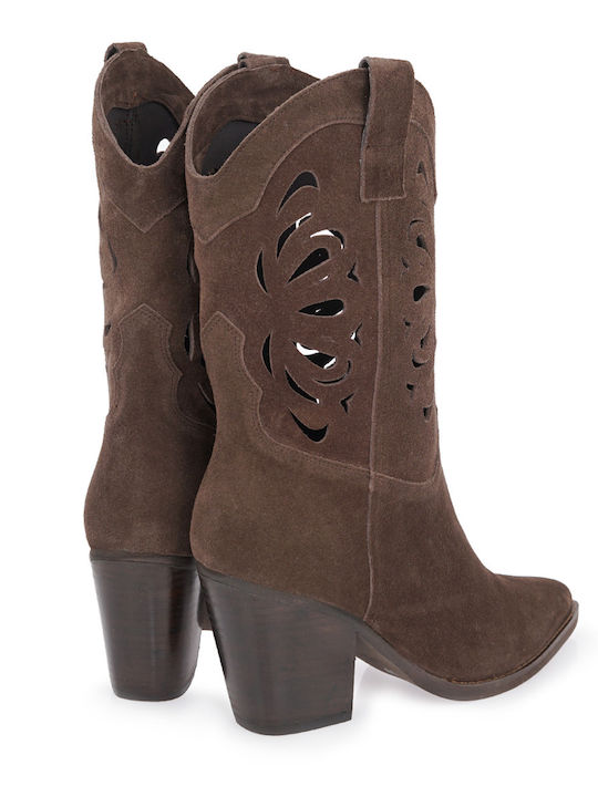 Suede High Heel Women's Boots Brown