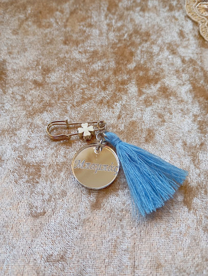 By Anastasia's Art Creations Christening Charm With Metal Light Blue Safety Pin 1 Piece
