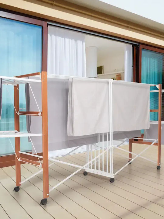 Foppapedretti Folding Floor Clothes Drying Rack Wooden with Wheels