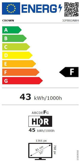 Crown Smart Τηλεόραση 32" HD Ready LED 32FB02AWH (2025)