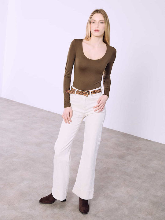 Celestino Γυναικείο Κορμάκι Στρογγυλή Λαιμόκοψη Slim Fit Καφέ Σκούρο
