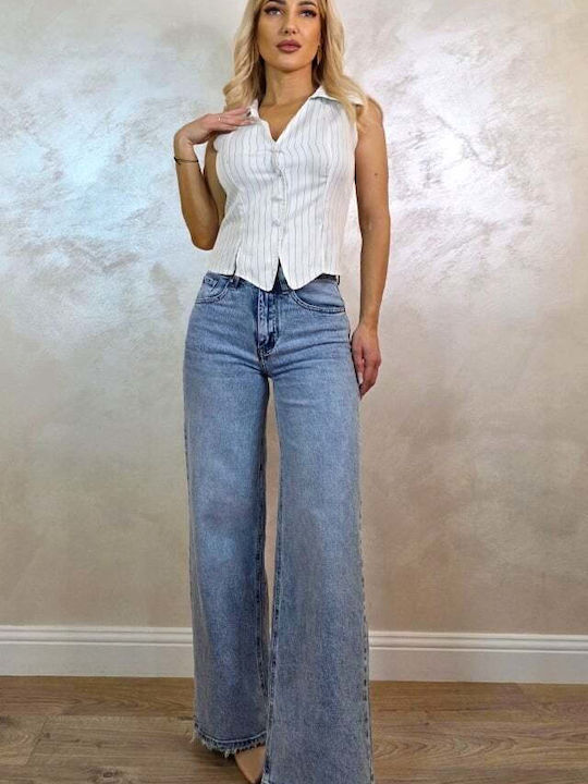 Hoch tailliert Damenjeans Schlaghose in Lockerer Passform Light Blue