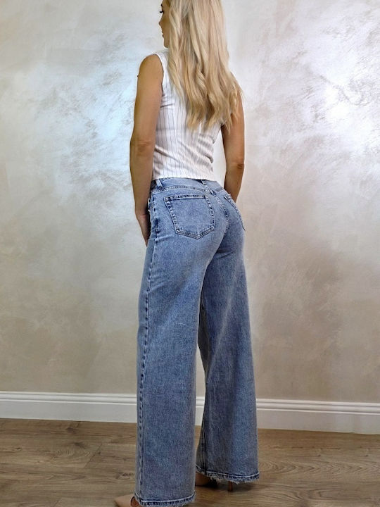Hoch tailliert Damenjeans Schlaghose in Lockerer Passform Light Blue
