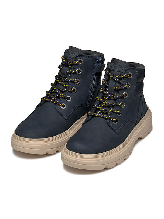 Kiddartah Leather Kids Boots with Zipper Blue