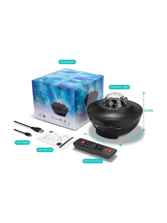 Led Rotating Kids Projector Lamp Galaxy with Star Projection Black 13.5x13.5x10εκ.