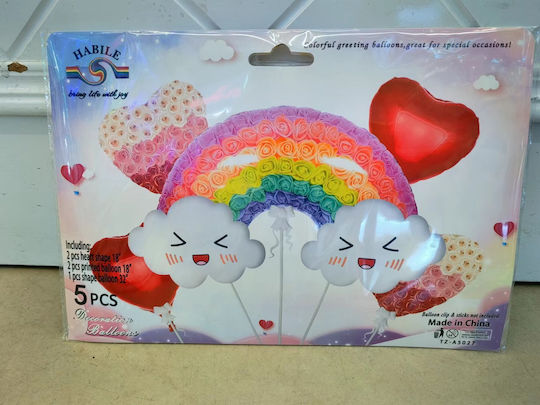 Set of 5 Foil Balloons Rainbow-Hearts