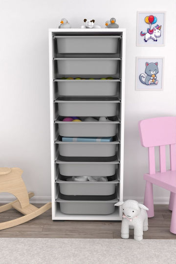 Kids Chest of Drawers White with 9 Drawers 45.5x30x122cm