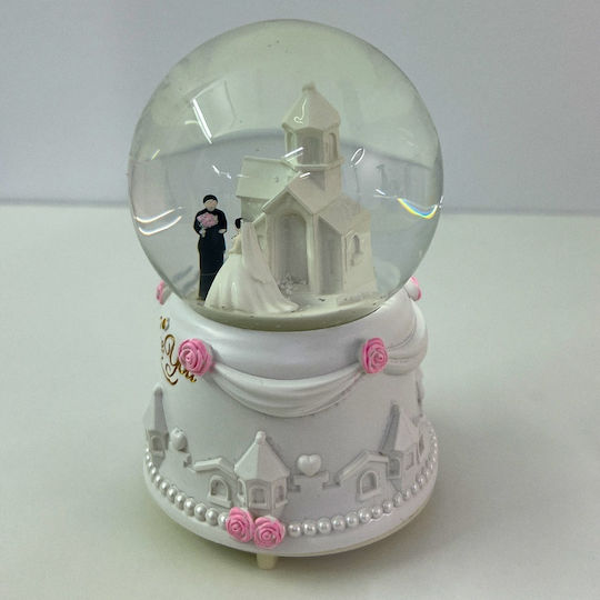 Glass Musical Globe Bride Groom Little Church "i Love You" Message Decorative Resin Stand