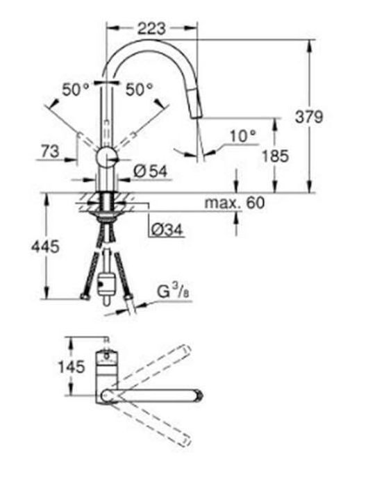 Grohe Küchenarmatur Zähler mit Abnehmbare Dusche in Silber
