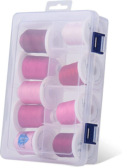 Set Fire De Broderie 9 Bobine 730 M Cutie De Depozitare Multicolor Tonuri Roz