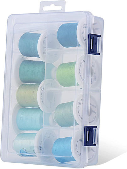Embroidery Thread Set 9 Spools 730 M Multicolor Storage Box Shades Turquoise Mint Green