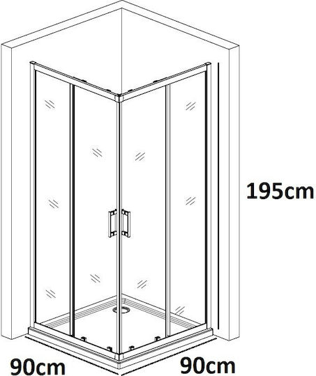 Piccadilly Καμπίνα Ντουζιέρας με Συρόμενη Πόρτα 90x90x195cm Clear Glass Chrome Piccadilly Καμπίνα Ντουζιέρας με Συρόμενη Πόρτα 90x90x195cm Clear Glass Chrome