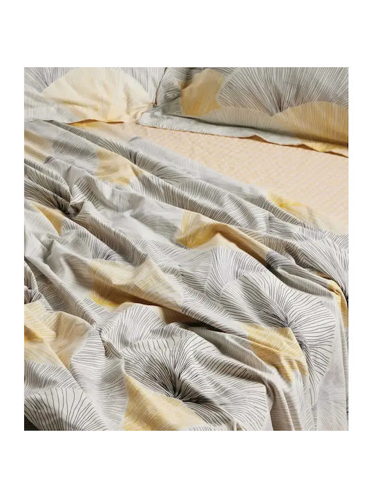 Das Home Σετ Παπλωματοθήκη Βαμβακερή 220x240cm Υπέρδιπλη με 2 Μαξιλαροθήκες Happy Grey-ochre