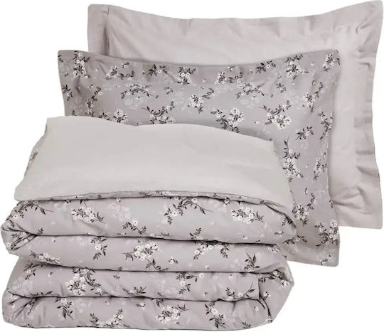 Das Home Duvet Cover Set Cotton Queen with 2 Pillowcases 220x240 Happy Grey, Taupe